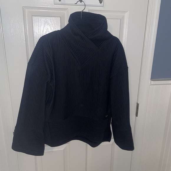 TAHARI SPORT Sweater Womens Small Black Ribbed Flared Sleeve Pullover Mock Neck - Picture 3 of 11